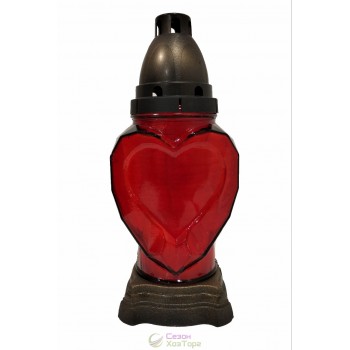 Лампадка стеклянная на 36 часов "Красное сердце"